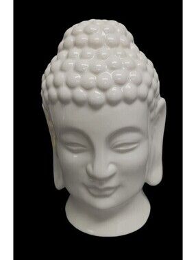 Buddha Head Night Light 7.25” Solid White Ceramic Electric Nightstand Table Lamp